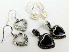 3 Pairs Sterling Silver Heart Earrings