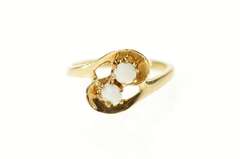 10K Yellow Gold Two Stone Retro Opal Curvy Bypass Ring
