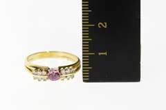 14K Yellow Gold Oval Syn. Pink Sapphire Diamond Bridal Set Ring