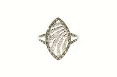10K White Gold Marquise Diamond Pave Wave Design Statement Ring
