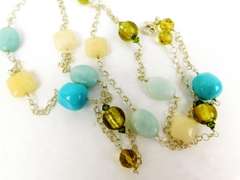 Long Sterling Gemstone & Art Glass Necklace