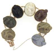 Memorable Seven Oval Shaped Bezel Set Lava Stones & Shell Cameos Bracelet