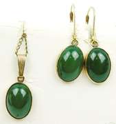 Vintage Gold Filled Jade Necklace & Earrings