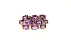 10K Yellow Gold Oval Tiered Purple Tourmaline Cluster Statement Ring