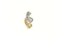 10K Yellow Gold Two Tone Diamond Spiral Curvy Statement Pendant