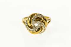 10K Yellow Gold Retro Classic Diamond Knot Swirl Statement Ring