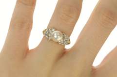 14K Yellow Gold Pearl Ornate Cluster Classic Statement Ring