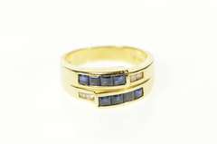 14K Yellow Gold 0.55 Ctw Princess Sapphire Diamond Statement Ring