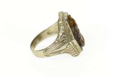 10K White Gold Art Deco Etched Tiger's Eye Soldier Cameo Ring