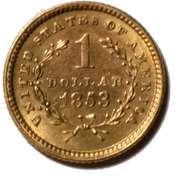 1853  Very Near Unc$1 US Gold