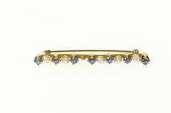 10K Yellow Gold Victorian Sim. Sapphire Pearl Classic Bar Pin/Brooch