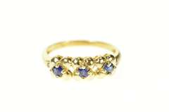 14K Yellow Gold Three Stone Sapphire Floral Statement Band Ring