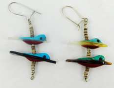 N.A. Indian Carved Gemstone Fetish Bird Earrings