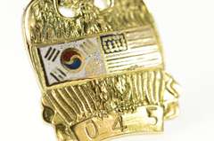 14K Yellow Gold Enamel Korean War Eagle Flag Lapel Pin/Brooch
