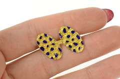 18K Yellow Gold Retro 1960's Textured Nugget Blue Enamel Cuff Links