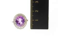 14K White Gold Oval Amethyst Diamond Halo Cocktail Ring