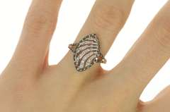 10K White Gold Marquise Diamond Pave Wave Design Statement Ring