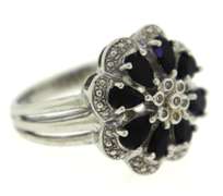 Sterling Silver Floral Saphire color Ring
