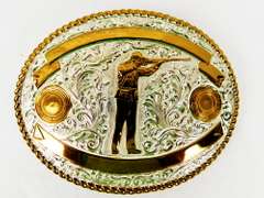 Large Skeet Shooter Silverplated Belt Buckle