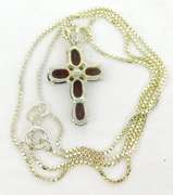 Sterling Silver Garnet Cross & Chain