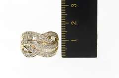 10K Yellow Gold Wavy Criss Cross Tiered Diamond Statement Ring