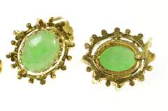 14K Yellow Gold Victorian Ornate Oval Jade Cabochon Stud Earrings