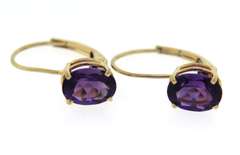 Beautiful Oval Amethyst Dangle Earrings in Yellow Gold