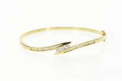 14K Yellow Gold 0.93 Ctw Diamond Channel Bypass Bangle Bracelet