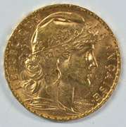 Pleasing BU 1911 France 20 Francs Gold 'Rooster' coin