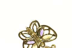 10K Yellow Gold Amethyst Blue Topaz Citrine Diamond Butterfly Pendant