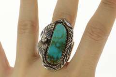Sterling Silver Men's Native American Turquoise Feather Ring