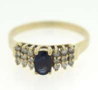 Formal Yellow Gold Blue Sapphire and Diamond Ring
