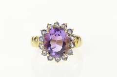 10K Yellow Gold Amethyst Tanzanite Halo Cocktail Statement Ring