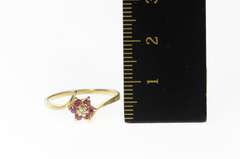 14K Yellow Gold Ruby Flower Cluster Diamond Accent Bypass Ring