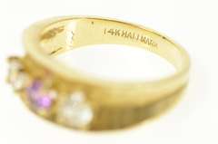 14K Yellow Gold 1950's CZ Pink Topaz Concave Textured Band Ring