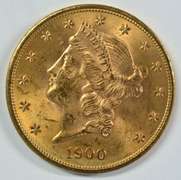 Super Choice BU 1900 US $20 Liberty Gold Piece. Fresh