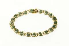 14K Yellow Gold Retro Pomerantz Nesting Aventurine Bead Chain Bracelet