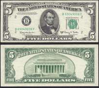 $5 1950-E FRN Federal Reserve Note=Abraham Lincoln=New York District=XF