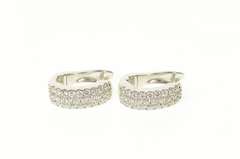 14K White Gold 1.36 Ctw Diamond Inside Outside Oval Hoop Earrings