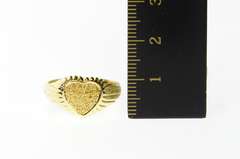 14K Yellow Gold Pave Diamond Heart Grooved Love Symbol Ring