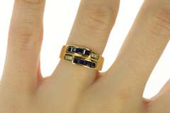 14K Yellow Gold 0.55 Ctw Princess Sapphire Diamond Statement Ring