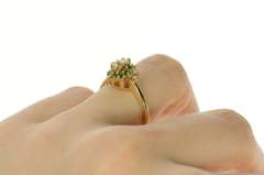 14K Yellow Gold Retro 1950's Diamond Emerald Swirl Ring