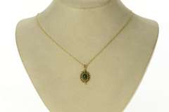 14K Yellow Gold Retro Oval Ornate Nephrite Statement Charm/Pendant