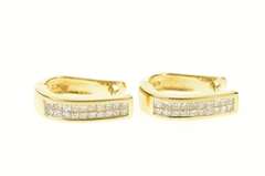 14K Yellow Gold 1.20 Ctw Princess Diamond Oval Hoop Earrings
