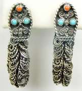 Vintage Escorcia .950 Sterling Turquoise/Coral Snake Earrings