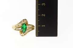 10K Yellow Gold Marquise Emerald Diamond Bypass Statement Ring