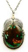Signed JB Navajo Sterling Turquoise Pendant & Chain