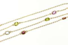 14K Yellow Gold By the Yard Garnet Topaz Amethyst Chain Necklace