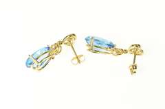 14K Yellow Gold Pear Blue Topaz Classic Dangle Statement Earrings