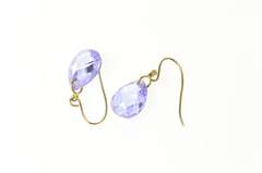 14K Yellow Gold Faceted Purple Cubic Zirconia Pear Dangle Earrings